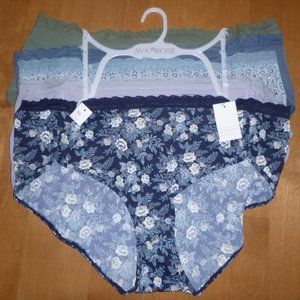 5 pairs Womens Ava Rose HIPSTER Silky Panties Size 3X Floral Solids Lace NWT